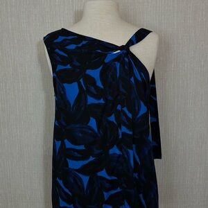 Halston Heritage Blue & Black One Shoulder Asymmetrical Cocktail Floral Top NWT